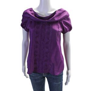 Cynthia Cynthia Steffe Womens Silk Short Sleeve Pullover Blouse Purple Size 2